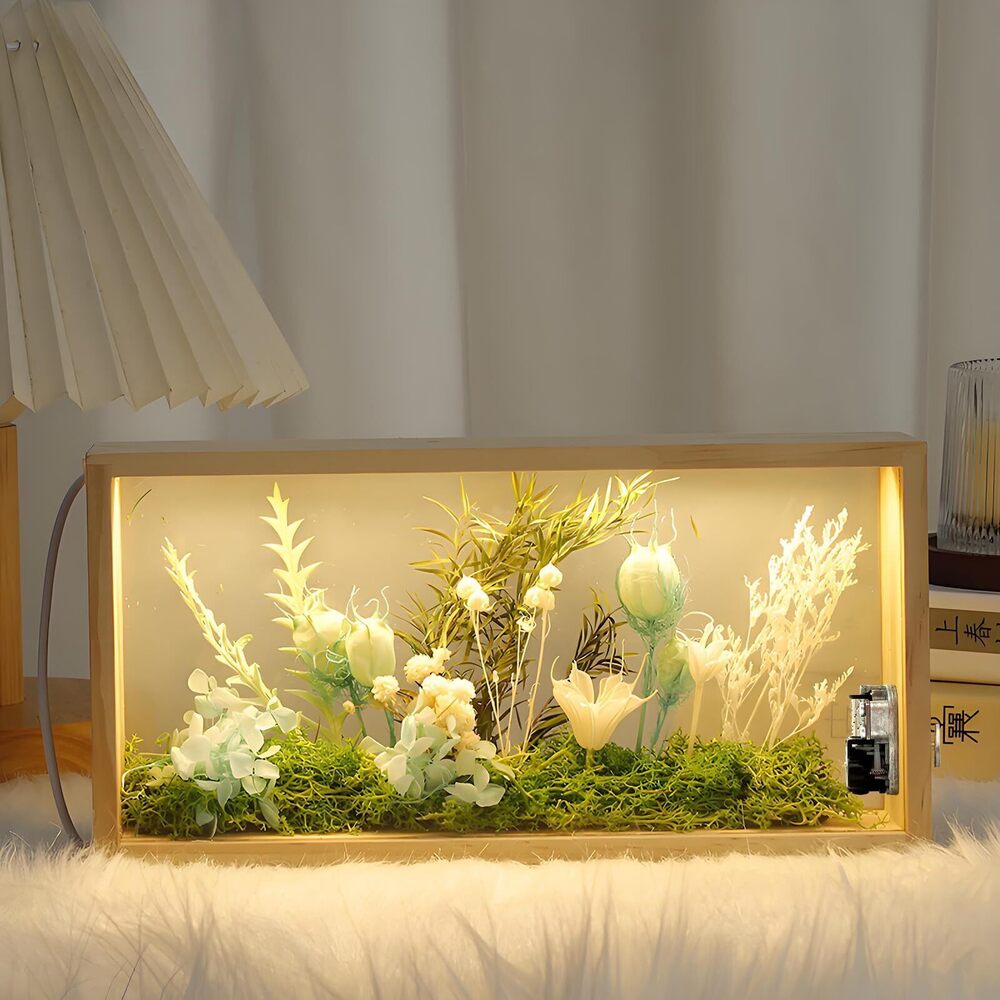 4557 3D Shadow Box 10"X5" Wooden Dried Flower Picture Frame with LED Night